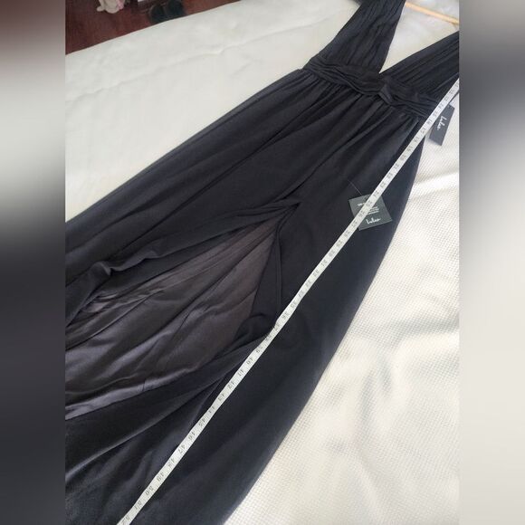 Lulu's Black Sleeveless V-Neck Sundress Front Slit New With Tags - Picture 5 of 11